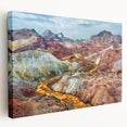 Large stretched canvas depicting a Middle Eastern scenery in vibrant earth tones, ideal for kitchen wall art.