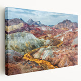 Large stretched canvas depicting a Middle Eastern scenery in vibrant earth tones, ideal for kitchen wall art.