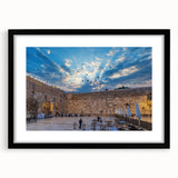 Extra large, textured abstract art print of colorful Jerusalem scenery on a black framed canvas, ideal for living room decor.