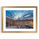 Extra large framed abstract art print of Jerusalem in gold and brown tones, textured, ideal for living room decor.