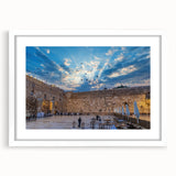 Abstract art print of Jerusalem in muted earth tones on a white framed canvas, suitable for dining room or bedroom decor.