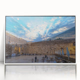 Framed acrylic print of Jerusalem skyline in muted earth tones, ideal for modern art wall decor.