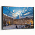 Black and white framed canvas of Jerusalem landscape, vintage poster style, ideal for bedroom decor.