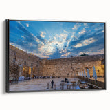 Black and white framed canvas of Jerusalem landscape, vintage poster style, ideal for bedroom decor.