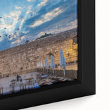 Black wall art featuring a textured close-up of Jerusalem scenery on a framed canvas, ideal for living room decor.