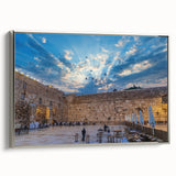 Framed canvas of a vintage-style Jerusalem landscape in muted earth tones, ideal for living room decor.