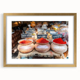 Extra large abstract art print of Tel Aviv skyline in textured gold frame, ideal for living room decor.