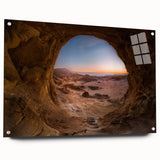 Acrylic glass print of a Middle Eastern desert scenery in earth tones, suitable for dining room decor.