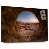 Large abstract depiction of a Middle Eastern landscape on acrylic glass, using earth tones.