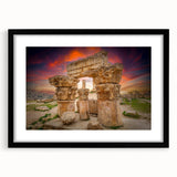 Extra large abstract art print of a Middle Eastern Jordanian landscape in vibrant colors on a textured canvas.