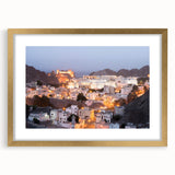 Extra large abstract art print depicting Middle Eastern scenery in textured gold and beige tones on a framed canvas.