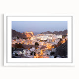 Abstract art print depicting a Middle-Eastern Oman scenery in muted earth tones on a framed white mat.