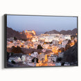 Black and white landscape art of Oman scenery on framed canvas, suitable for bedroom wall decor.