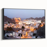 Black and white landscape art of Oman scenery on framed canvas, suitable for bedroom wall decor.