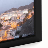 Extra large framed canvas featuring a textured black wall art scene of Oman with colorful, vibrant accents.