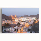 Black and white panoramic photograph of Oman scenery on large stretched canvas, suitable for kitchen wall art.