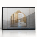 Large abstract wall art depicting a Middle Eastern Qatar scenery in black and white tones on a framed acrylic.