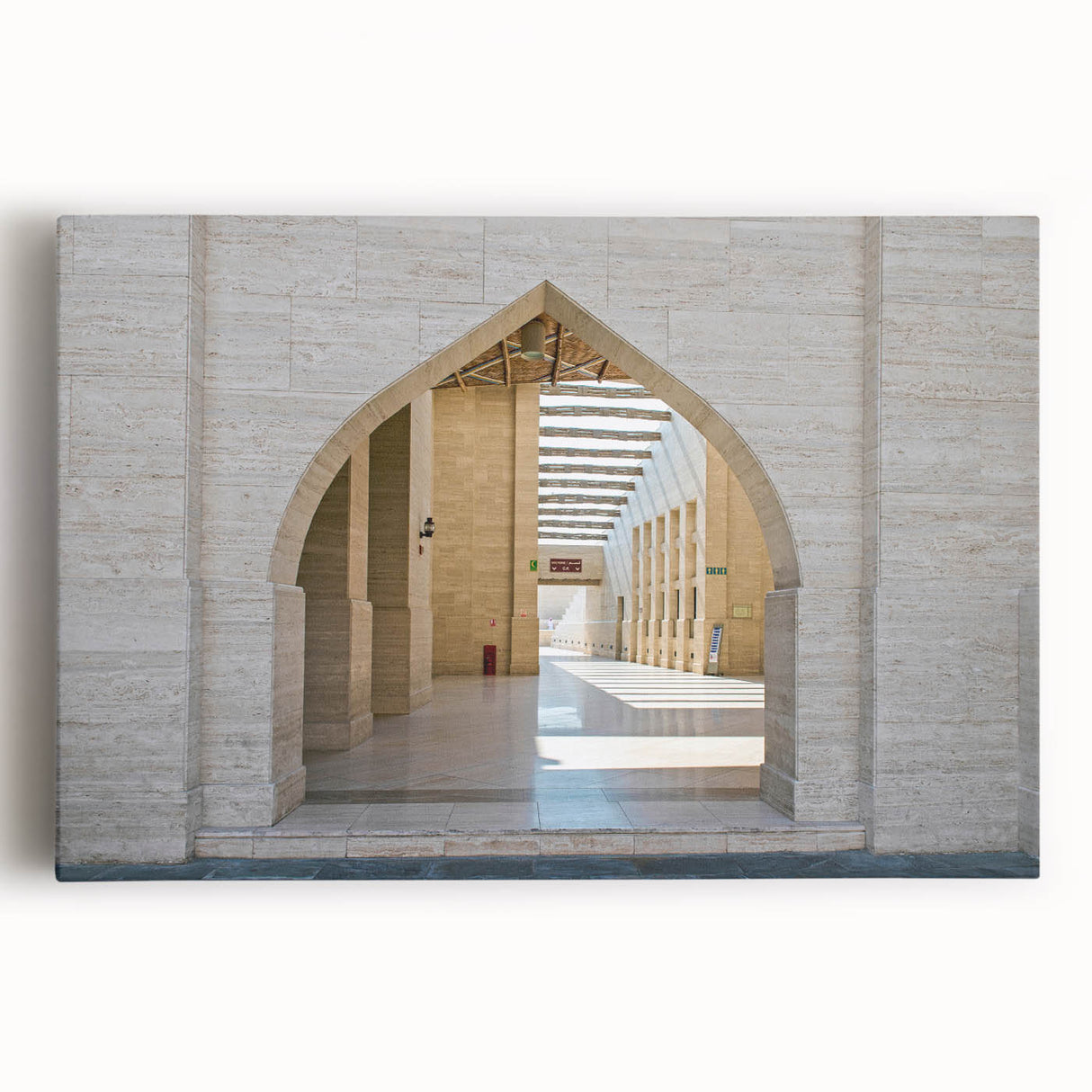Black and white large art print of Qatar scenery on stretched canvas, ideal for kitchen wall art.