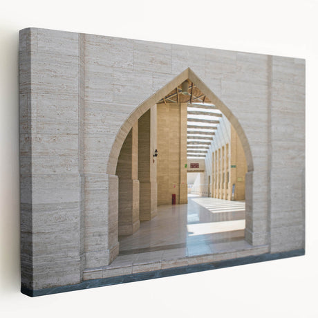 Side view of a stretched canvas featuring a Qatar scenery in earthy tones, suitable for kitchen wall art.