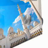 Large abstract wall art depicting the Abu Dhabi skyline in muted earth tones on acrylic glass, ideal for dining room art.