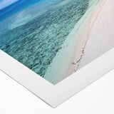 Art deco poster of Oceania Fiji scenery in muted blue and green tones on rolled canvas, suitable for dining room wall art.