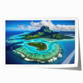 Extra large rolled print of Bora Bora scenery with lush florals and oceanic blue tones, ideal for dining room wall art.