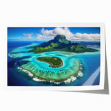 Extra large rolled print of Bora Bora scenery with lush florals and oceanic blue tones, ideal for dining room wall art.