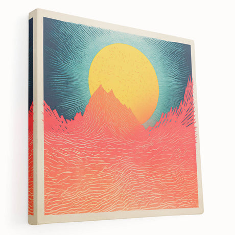 Stretched canvas depicting a serene Tahitian landscape in soft blue and green hues, ideal for kitchen wall art.