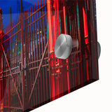 Large abstract wall art of Auckland's coastline in acrylic glass, featuring muted blue and green tones.