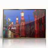 Mid-century modernist acrylic print of Auckland skyline in muted gold tones, ideal for modern art wall decor.