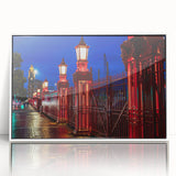 Modern art depiction of Auckland skyline in muted blue tones on a framed acrylic, suitable for nursery wall decor.