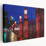 Panoramic view of Auckland skyline in muted blue tones on a large stretched canvas, ideal for kitchen wall art.