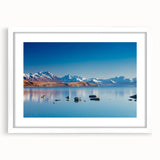 Abstract art print of Canterbury, New Zealand in muted earth tones on a white-framed canvas.