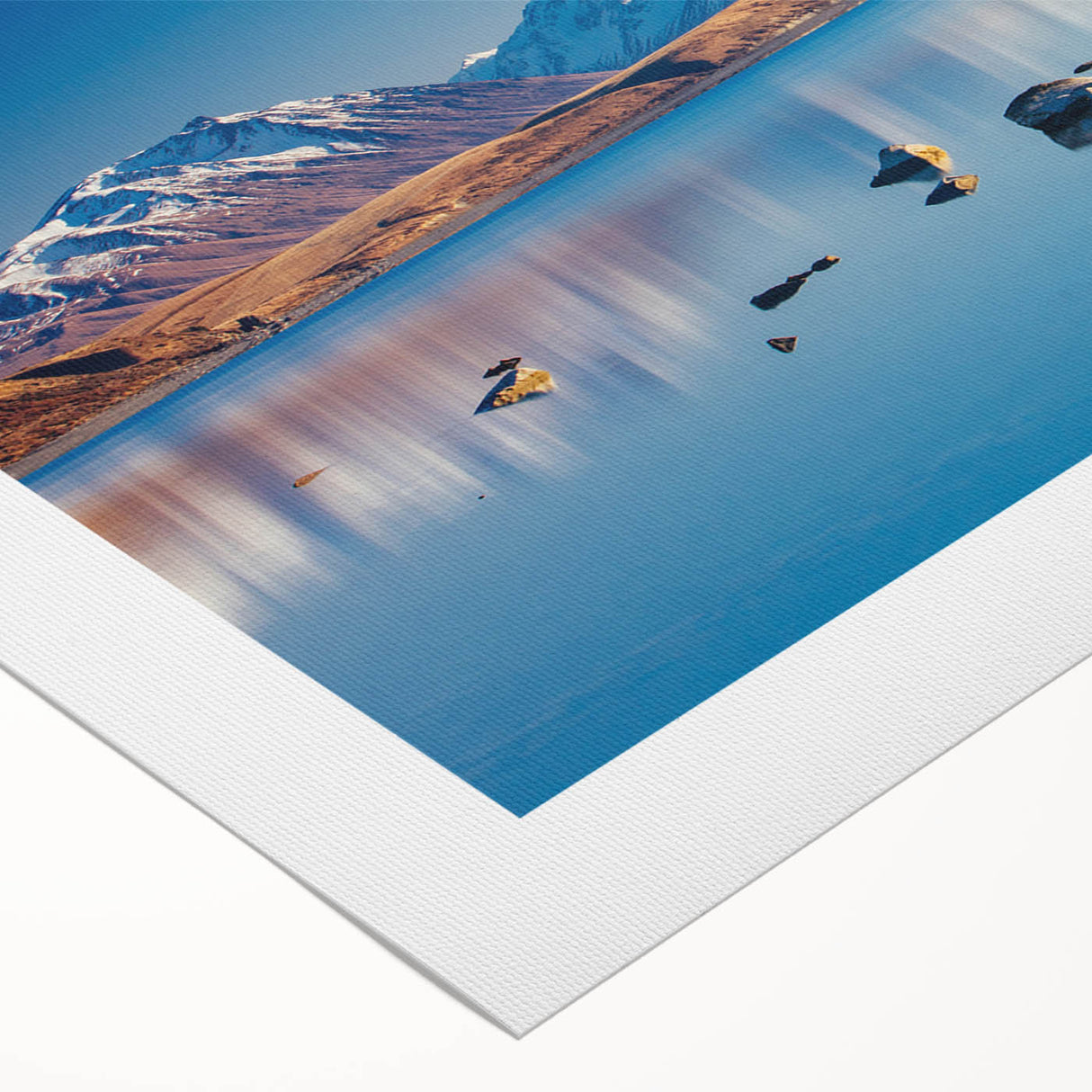 Art deco poster of Canterbury, New Zealand scenery on rolled canvas, featuring muted earth tones.