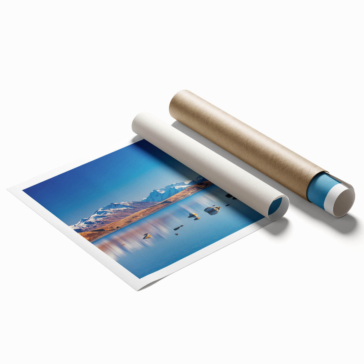 Extra large rolled print of Canterbury, New Zealand scenery with vibrant green floral elements.