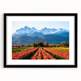 Extra large abstract art print featuring vibrant, colorful scenery of South America on a textured canvas, framed in black.