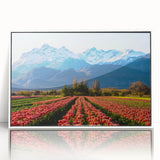 Acrylic print of a South American scenic landscape in pastel shades, framed in white, suitable for modern nursery decor.