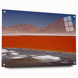 Acrylic print of a large abstract depiction of Bolivia's landscape in earth tones, ideal for dining room decor.