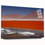 Large abstract wall art of a Bolivian landscape in muted earth tones on acrylic glass.