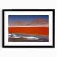 Extra large abstract art print of a colorful Bolivian landscape on textured canvas, framed in black.