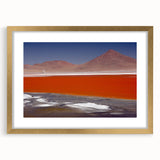 Extra large abstract art print of a textured Bolivian landscape in gold frame, ideal for living room decor.