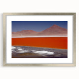 Textured abstract art print depicting a Bolivian landscape in muted earth tones, framed in silver, ideal for bedroom art.