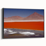 Black and white framed canvas of a Bolivian landscape, featuring vintage poster art style, ideal for bedroom wall decor.