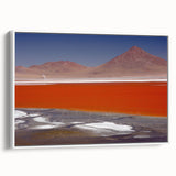 Vintage poster art of a colorful Bolivian landscape on extra large framed canvas, ideal for living room decor.