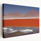 Side view of a stretched canvas featuring a landscape of Bolivia with vivid green and brown tones.
