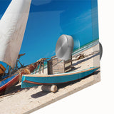 Large abstract wall art featuring a mid-century modernist design of Brazil scenery in vibrant colors on acrylic glass.