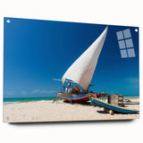 Acrylic print of a large abstract depiction of a Brazilian landscape, using vibrant earth tones, ideal for dining room decor.