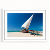 Abstract art print of a stylized Brazilian landscape in muted earth tones on a white framed canvas.