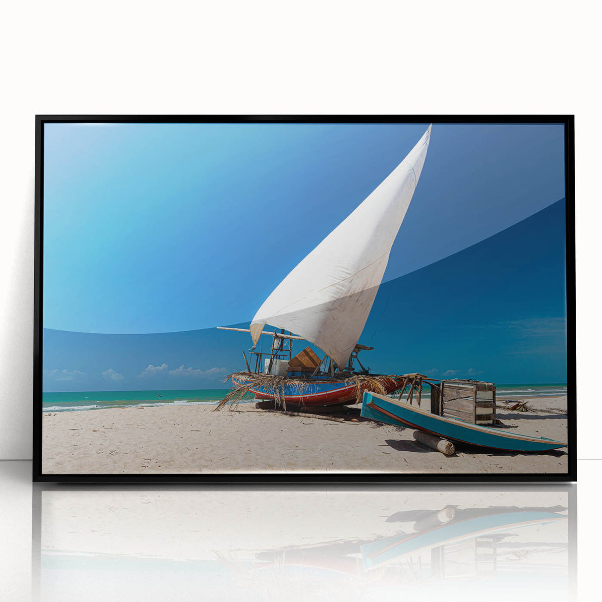Large abstract wall art depicting vibrant, colorful Brazilian landscape on black framed acrylic.