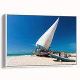 Vintage poster art of a Brazilian landscape on a framed canvas, featuring vibrant colors, ideal for living room decor.